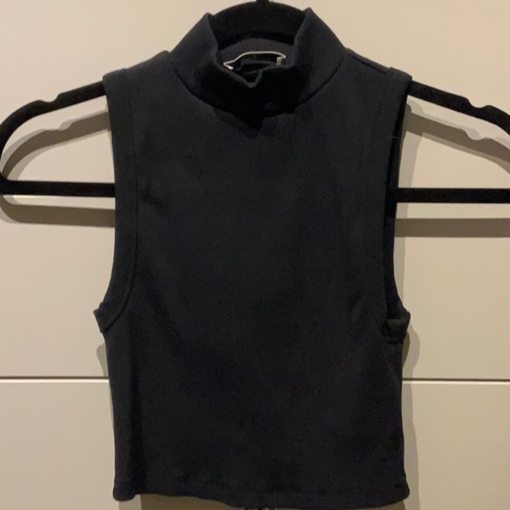 Babaton cropped ribbed tank mock neck XS black